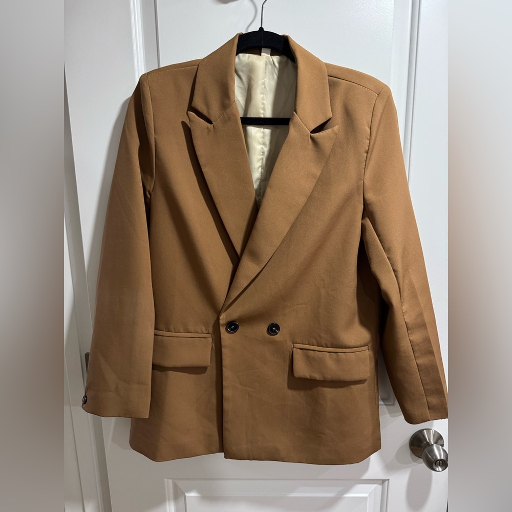 Tan Oversized Double-Breasted Blazer
